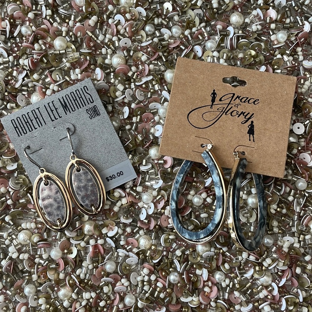 Earrings fashion lot of 2 Sets By Robert Lee Morris Soho & oval grey hoops NWT